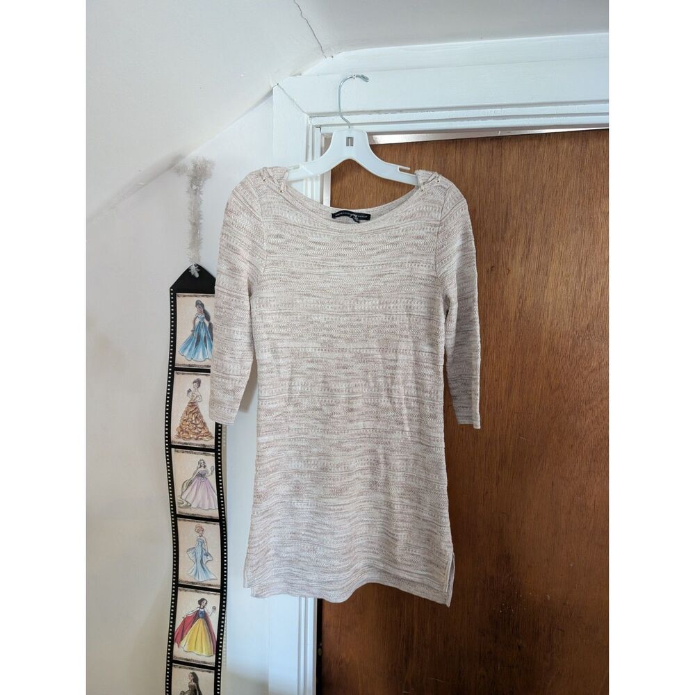 WHITE HOUSE BLACK MARKET CREAM & GOLD SWEATER DRESS TUNIC SIZE XS